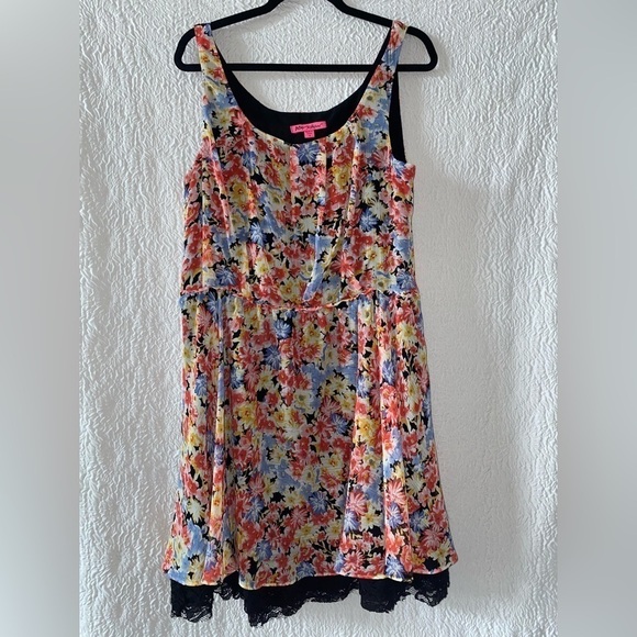BETSEY JOHNSON Floral Laced Trim Fit & Flare Mini Dress - Picture 1 of 7